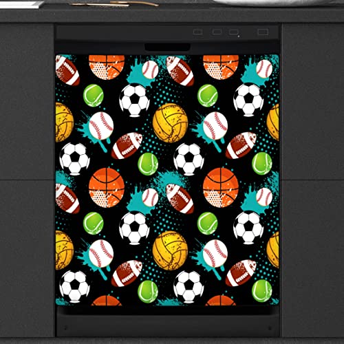 Basketball Baseball Fußball Geschirrspüler Magnetische Abdeckung Küche Dekor Sport Thema Front Geschirrspüler Kühlschrank Magnetische Abdeckung Aufkleber Gerät Dekorative Abdeckung 23 x 26 Zoll von WowPrint