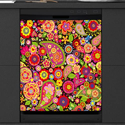 Bunte Blume, Paisley, Geschirrspüler, magnetische Abdeckung, Küche, Dekoration, Paisley, Blumenfront, Geschirrspüler, Kühlschrank, magnetische Abdeckung, Aufkleber, Gerät, dekorative Abdeckung, 58 x 66 cm von WowPrint