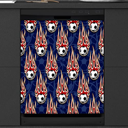 Burning Soccer Geschirrspüler Magnetische Abdeckung Küche Dekor Fußball Muster Front Geschirrspüler Kühlschrank Magnetische Abdeckung Aufkleber Gerät Dekorative Abdeckung 23 x 26 Zoll von WowPrint