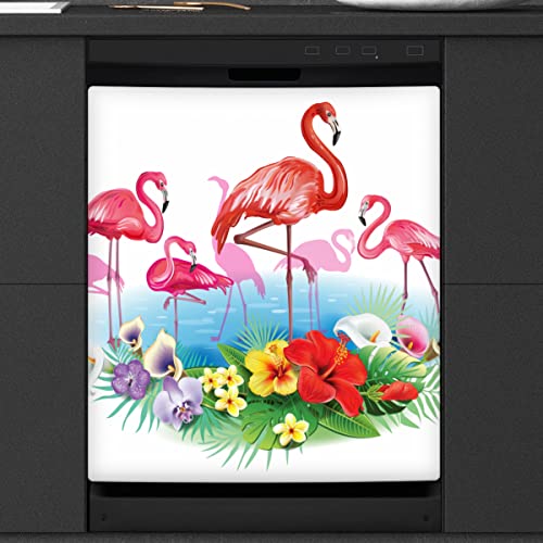 Flamingo Geschirrsp¨¹ler Magnetische Abdeckung K¨¹che Dekor Flamingo Floral Front Geschirrsp¨¹ler K¨¹hlschrank Magnetische Abdeckung Aufkleber Ger?t Abdeckung 23 x 26 Zoll von WowPrint