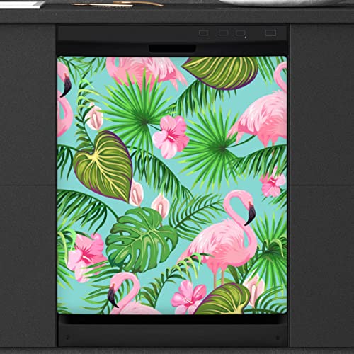 Flamingo Geschirrsp¨¹ler Magnetische Abdeckung K¨¹che Dekor Flamingo und Bl?tter Front Geschirrsp¨¹ler K¨¹hlschrank Magnetische Abdeckung Aufkleber Ger?t Abdeckung 23 x 26 Zoll von WowPrint