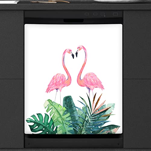 Flamingo Geschirrspüler Magnetische Abdeckung Küche Dekor Tropische Blume Palmen Front Geschirrspüler Kühlschrank Magnetische Abdeckung Aufkleber Gerät Dekorative Abdeckung 23 x 26 Zoll von WowPrint