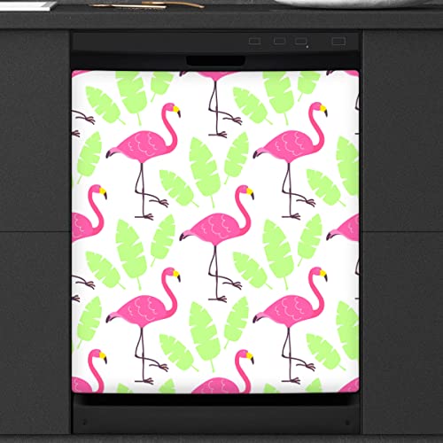 Flamingo Leaves Geschirrspüler Magnetische Abdeckung Küche Dekor Flamingo Front Geschirrspüler Kühlschrank Magnetische Abdeckung Aufkleber Gerät Dekorative Abdeckung 23 x 26 Zoll von WowPrint