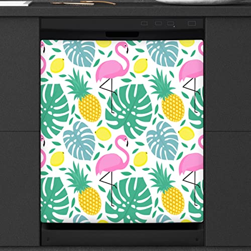 Flamingo Tropische Blätter Geschirrspüler Magnetische Abdeckung Küche Dekor Ananas Zitrone Front Geschirrspüler Kühlschrank Magnetische Abdeckung Aufkleber Gerät Dekorative Abdeckung 23 x 26 Zoll von WowPrint