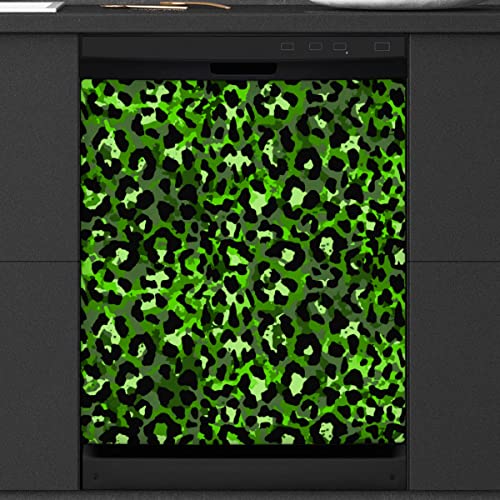 Grüne Leopardenhaut Geschirrspüler Magnetische Abdeckung Küche Dekor Leopard Print Front Geschirrspüler Kühlschrank Magnetische Abdeckung Aufkleber Gerät Dekorative Abdeckung 23 x 26 Zoll von WowPrint