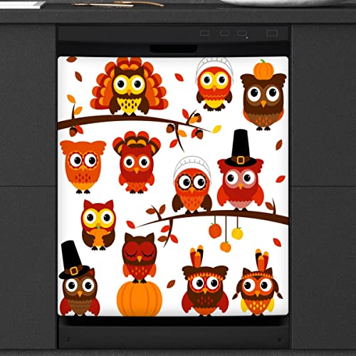 Herbst Eule Geschirrspüler Magnetische Abdeckung Küche Dekor Halloween Kürbisse Front Geschirrspüler Kühlschrank Magnetische Abdeckung Aufkleber Gerät Dekorative Abdeckung 23 x 26 Zoll von WowPrint