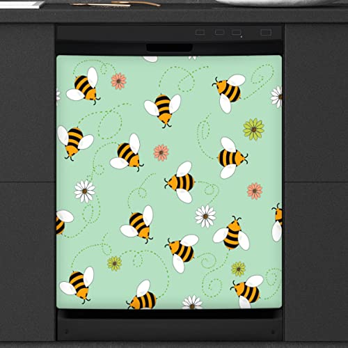 Niedliche Biene Geschirrspüler Magnetabdeckung Küche Dekor Bienen und Blumen Front Geschirrspüler Kühlschrank Magnetische Abdeckung Aufkleber Gerät Dekorative Abdeckung 23 x 26 Zoll von WowPrint