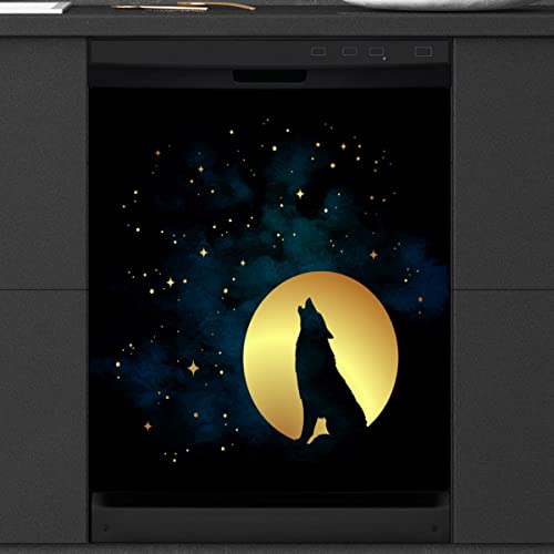 Night Wolf Geschirrspüler Magnetische Abdeckung Küche Dekor Tier Wolf Front Geschirrspüler Kühlschrank Magnetische Abdeckung Aufkleber Gerät Dekorative Abdeckung 23 x 26 Zoll von WowPrint