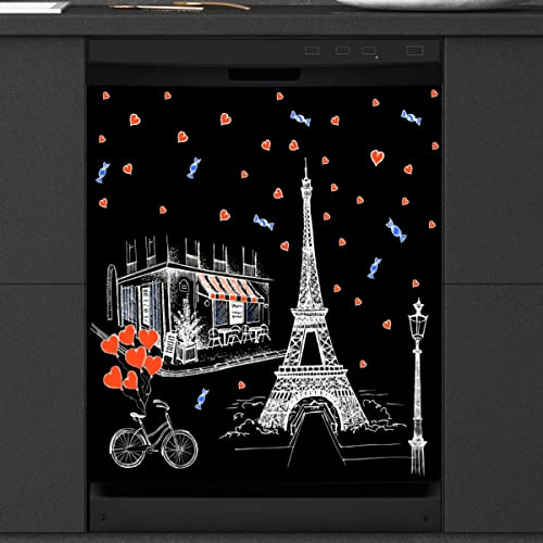 Paris Street Eiffelturm Geschirrspüler Magnetische Abdeckung Küche Dekor Eiffelturm Liebe Herz Front Geschirrspüler Kühlschrank Magnetische Abdeckung Aufkleber Gerät Dekorative Abdeckung 23 x 26 Zoll von WowPrint