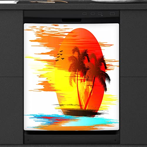 Schöne Strand Geschirrspüler Magnetabdeckung Küche Dekor Tropische Strand Palme Front Geschirrspüler Kühlschrank Magnetische Abdeckung Aufkleber Gerät Dekorative Abdeckung 23 x 26 Zoll von WowPrint