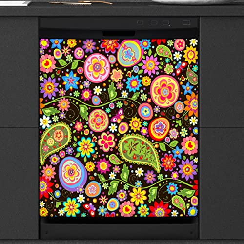 Tribal Paisley Geschirrspüler Magnetabdeckung Küche Dekor Bunte Blume Front Geschirrspüler Kühlschrank Magnetische Abdeckung Aufkleber Gerät Dekorative Abdeckung 23 x 26 Zoll von WowPrint