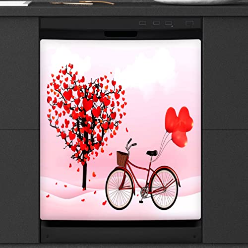 Valentinstag Geschirrspüler Magnetische Abdeckung Küche Dekor Herzförmiger Baum Fahrrad Front Geschirrspüler Kühlschrank Magnetische Abdeckung Aufkleber Gerät Dekorative Abdeckung 23 x 26 Zoll von WowPrint