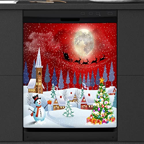 Weihnachten Geschirrsp¨¹ler Magnetische Abdeckung K¨¹che Dekor Winter Urlaub Schneemann Xmas Tree Santa Front Geschirrsp¨¹ler K¨¹hlschrank Magnetische Abdeckung 23 x 26 Zoll von WowPrint