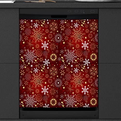 Weihnachten Schneeflocke Geschirrspüler Magnetische Abdeckung Küche Dekor Rot Urlaub Winter Schneeflocke Front Geschirrspüler Kühlschrank Magnetische Abdeckung Aufkleber Gerät Dekorative Abdeckung 23 x 26 Zoll von WowPrint