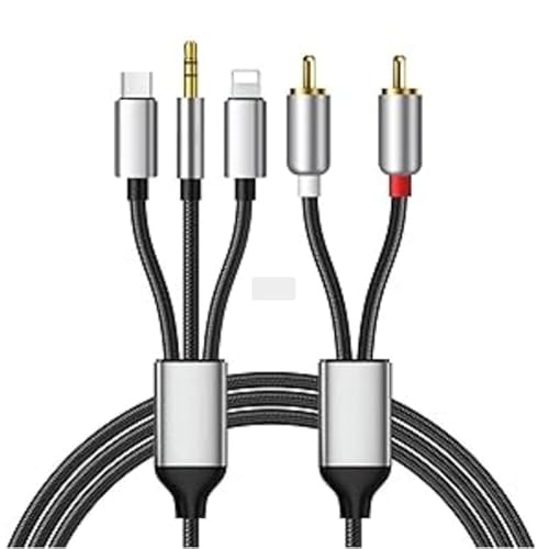 3-in-1 AUX auf Cinch Kabel für iPhone, USB C, 3.5mm und Lightnning auf 2 RCA Audiokabel für TV, Handy, MP3-Player, Lautsprecher, Heimkino, kompatibel mit iPhone/iPad/Samsung 3-in-1 AUX auf Cinch Kabel für iPhone, USB C, 3.5mm und Lightnning auf 2 RCA Audiokabel für TV, Handy, MP3-Player, Lautsprecher, Heimkino, kompatibel mit iPhone/iPad/Samsung von Wowfast