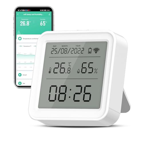 WIFI Thermometer Hygrometer, Smart Infrarot-Fernbedienung, Mini LCD Digital Thermometer Hygrometer Innen mit App-Benachrichtigungsalarm, kompatibel mit Alexa und Google Assistant WIFI Thermometer Hygrometer, Smart Infrarot-Fernbedienung, Mini LCD Digital Thermometer Hygrometer Innen mit App-Benachrichtigungsalarm, kompatibel mit Alexa und Google Assistant von Wowfast