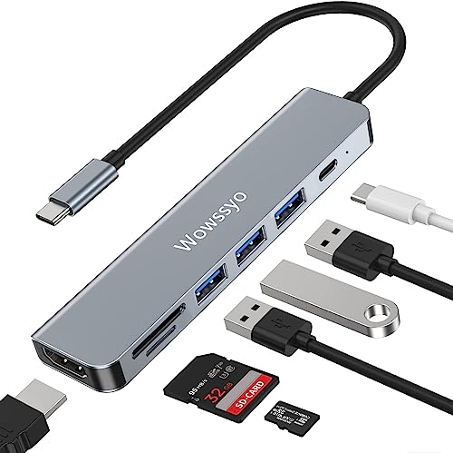 Hub USB C HDMI, Wowssyo 7 in 1 Multiport Type C Hub Adapter met HDMI 4K, 3 USB 3.0 & USB 2.0 Poorten, SD/TF Kaartlezer, PD 87W Opladen voor MacBook Air/Pro, Laptop en andere Type C apparaten von Wowssyo