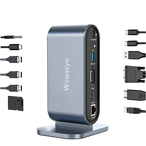 USB C HDMI Hub, Wowssyo 12 in 1 USB C HDMI 4K Adapter, PD 100 W, 4 USB 3.0,SD/TF, Ethernet, VGA, Audio, MacBook Air/MacBook Pro Adapter, iPad Adapter, HP, Switch,Laptop und andere Typ C Geräte von Wowssyo