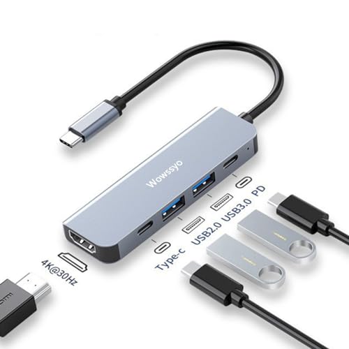 USB C Hub, Docking Station, USB C Adapter, 5-in-1multiport mehrfachstecker verteiler für MacBook Pro Air M1/M2, 4K HDMI, USB 3.0, USB-C, 100W PD, für Apple für iPad Switch & weitere Type-C Geräte von Wowssyo