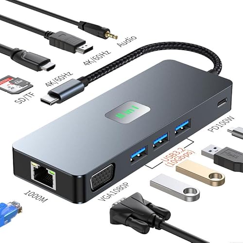 USB C Hub, Docking Station USB-C adapter 11-in-1 multiport mehrfachstecker verteiler für MacBook Pro Air M1, 4K 60Hz HDMI, 3 USB 3.2 10Gbps, VGA, Ethernet Lan, 100WPD, für iPad & weitere Type-C Geräte von Wowssyo