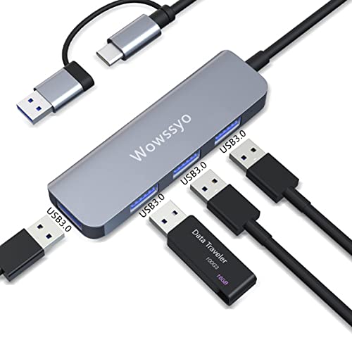 Wowssyo 4-Port USB 3.0 Hub, Ultra Slim Portable USB Daten Hub, USB Splitter für MacBook, Mac Pro, Mac Mini, IMac, Surface Pro, Laptop, PC, Flash Drive, Mobile HDD von Wowssyo