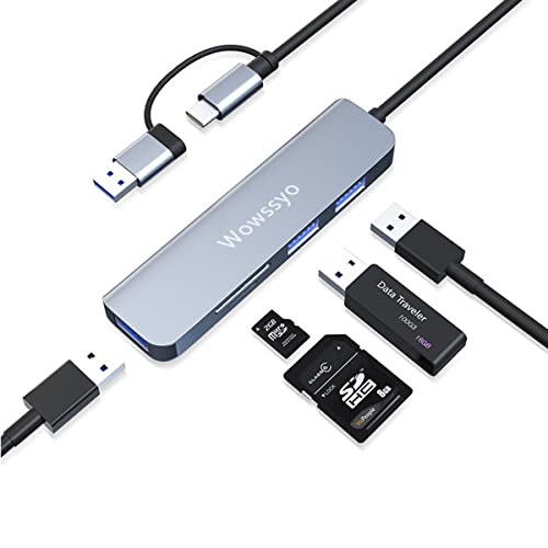 Wowssyo 5-Port USB 3.0 Hub, SD und TF Leser, USB 3.0 / USB 2.0 Ports, Ultra Slim Portable USB Daten Hub, USB Splitter für MacBook, Mac Pro, Mac Mini, IMac, Surface Pro, Laptop, PC von Wowssyo