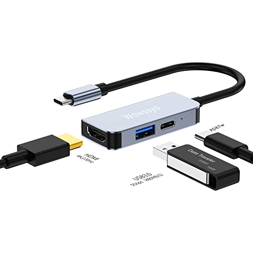 Wowssyo Hub USB C 3 in 1, Aluminium USB C Adapter für MacBook Pro/Air, 4K HDMI, PD 87W, USB 3.0 Port, für iPad Pro m1, XPS,PC Laptops, Switch von Wowssyo