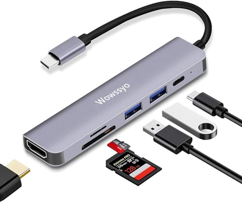 Wowssyo USB C Hub - 6 in 1,Space Aluminum USB C Hub Adapter with HDTV 4K, SD and TF Readers, USB 3.0 / USB 2.0 Ports, Fast Charging PD 87w Wowssyo USB C Hub - 6 in 1,Space Aluminum USB C Hub Adapter with HDTV 4K, SD and TF Readers, USB 3.0 / USB 2.0 Ports, Fast Charging PD 87w von Wowssyo