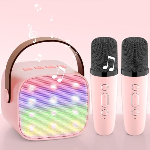 Karaoke Maschine mit 2 Karaoke Mikrofonen: [Premiumversion] Mini Karaoke Maschine Kinder mit Mikrofon Mädchen Geschenke Spielzeug für 3-12 Jahre - Bluetooth MusikLautsprecher von Wowstar