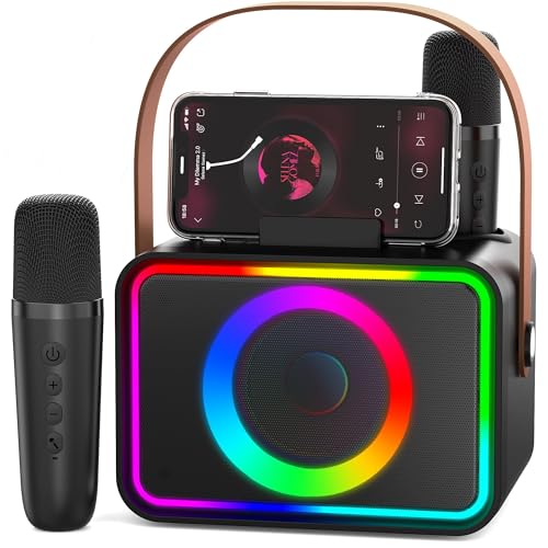 Karaoke-Maschine mit 2 kabellosen Mikrofonen für Erwachsene und Kinder, tragbarer Bluetooth-Karaoke-Lautsprecher mit LED-Partylichtern, Karaoke-Mikrofon unterstützt USB/TF/AUX, Kinderspielzeug, Karaoke-Maschine mit 2 kabellosen Mikrofonen für Erwachsene und Kinder, tragbarer Bluetooth-Karaoke-Lautsprecher mit LED-Partylichtern, Karaoke-Mikrofon unterstützt USB/TF/AUX, Kinderspielzeug, von Wowstar