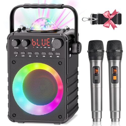 Wowstar Karaoke-Maschine 2 Mikrofonen, [Upgrade 2024] Karaoke Anlage mit 2 mikrofonen für Erwachsene Kinder, Bluetooth Party Lautsprecher mit LED-Disco-Kugel, unterstützt AUX, USB, TF-Karte, TV von Wowstar