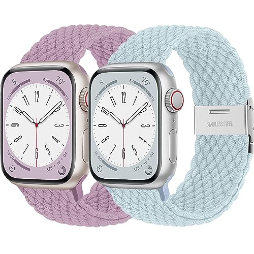 2ST Geflochtens Kompatibel mit Apple Watch Armband 45mm 44mm 41mm 40mm 49mm 42mm 46mm 38mm,Dehnbarer Nylon Band Armbänder für die iWatch Series 10 9 8 7 6 5 4 3 se Ultra/2 Herren/Damen von Wowstrap