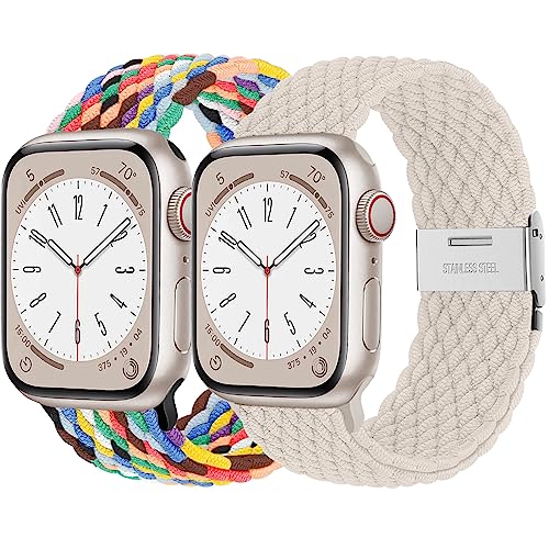 2ST Geflochtens Solo Loop band für Apple Watch Armband 45mm 44mm 41mm 40mm 49mm 42mm 38mm,Dehnbarer Nylon Strap Armbänder für die iWatch series 8 7 6 5 4 3 se Ultra Herren/Damen Polarstern/Pride von Wowstrap