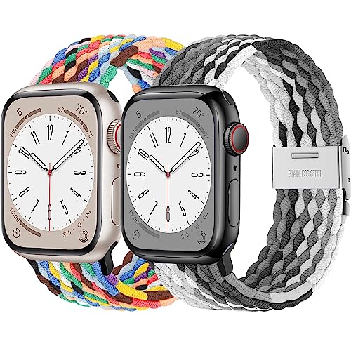 2ST Geflochtens Solo Loop band für Apple Watch Armband 45mm 44mm 41mm 40mm 49mm 42mm 38mm,Dehnbarer Nylon Strap Armbänder für die iWatch series 8 7 6 5 4 3 se Ultra Herren/Damen Pride/Schokolade von Wowstrap