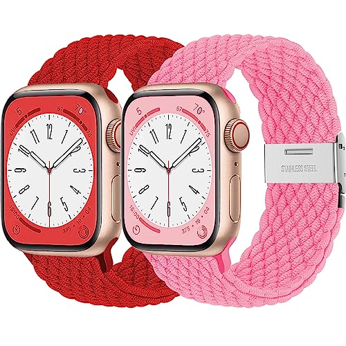 2ST Geflochtens Solo Loop band für Apple Watch Armband 45mm 44mm 41mm 40mm 49mm 42mm 46mm 38mm,Dehnbarer Nylon Strap Armbänder für die iWatch series 10 9 8 7 6 5 4 3 se Ultra Herren/Damen von Wowstrap