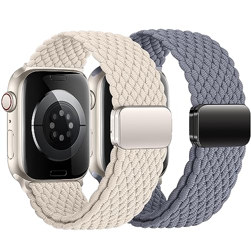 2ST Geflochtens Solo Loop für Apple Watch Armband 45mm 44mm 42mm Ultra/2 49mm 40mm 41mm 38mm Herren/Damen,Magnet Dehnbarer Nylon Band für die iWatch Armbänder series 9 8 7 6 5 4 3 2 se von Wowstrap