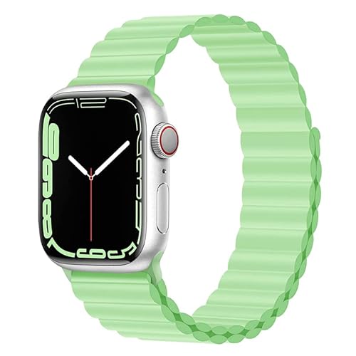 Magnet Band für Apple Watch Armband 41mm 45mm 40mm 44mm 42mm 38mm Herren/Damen,Silikon Sport Loop Strap für Apple Watch 8 Armbänder iWatch Series 7 6 5 4 3 SE Ultra 49mm-38/40/41 mm Pistazie von Wowstrap