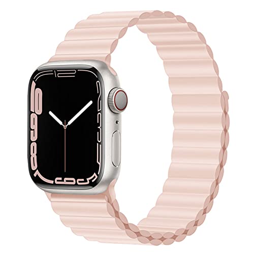 Magnet Band für Apple Watch Armband 41mm 45mm 40mm 44mm 42mm 38mm Herren/Damen,Silikon Sport Loop Strap für Apple Watch 8 Armbänder iWatch Series 7 6 5 4 3 SE Ultra 49mm-42/44/45 mm Rosa Sand von Wowstrap