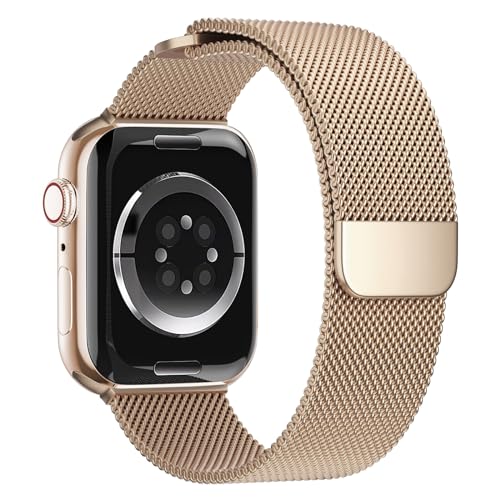 Magnet für Apple Watch Armband 40mm 41mm 44mm 45mm Ultra 49mm iWatch Armbänder 38mm 42mm Herren/Damen,Metall Edelstahl Milanaise Band für Apfelband Series 9 8 7 6 5 4 3 2 Se Ersatzarmband,Roségold von Wowstrap