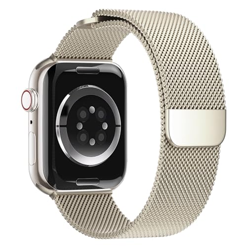 Magnet für Apple Watch Armband 45mm 44mm Ultra 49mm 41mm 40mm iWatch Armbänder 42mm 38mm Herren/Damen,Metall Edelstahl Milanaise Band für Apfelband Series 9 8 7 6 5 4 3 2 Se Ersatzarmband,Polarstern von Wowstrap