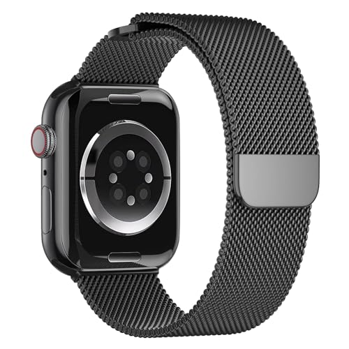 Magnet für Apple Watch Armband 45mm 44mm Ultra 49mm 41mm 40mm iWatch Armbänder 42mm 38mm Herren/Damen,Metall Edelstahl Milanaise Band für Apfelband Series 9 8 7 6 5 4 3 2 Se Ersatzarmband,Schwarz von Wowstrap