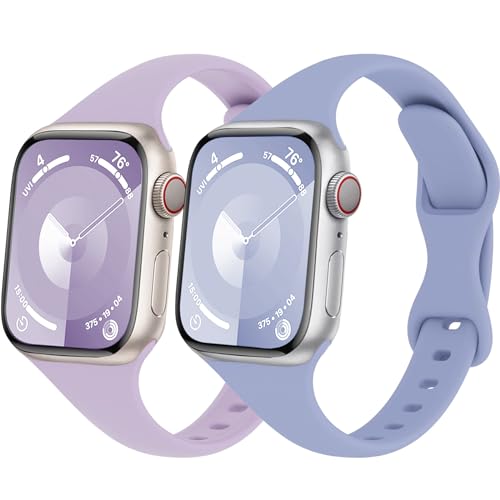 Schlank Sportarmband für Apple Watch Armband 40mm 41mm 44mm 45mm Ultra/2 49mm iWatch Armbänder 38mm 42mm Herren/Damen,Dünn Weich Silikon Band für Apfelband Series 9 8 7 6 5 4 3 2 Se,Lavendel/Lila von Wowstrap