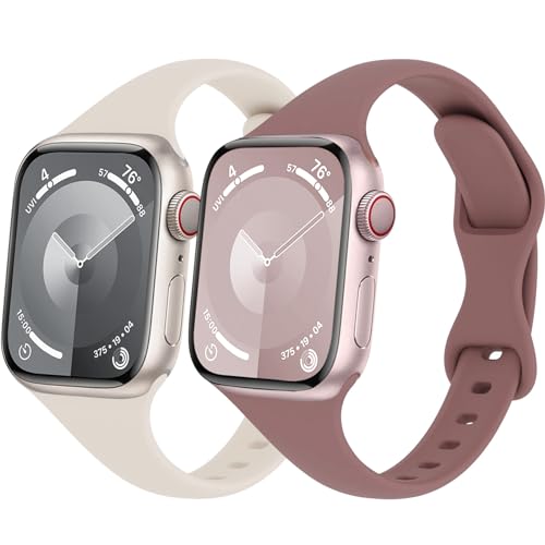 Schlank Sportarmband für Apple Watch Armband 44mm 45mm Ultra/2 49mm 40mm 41mm iWatch Armbänder 38mm 42mm Herren/Damen,Dünn Weich Silikon Band für Apfelband Series 9 8 7 6 5 4 3 2 Se,Polarstern/violett von Wowstrap