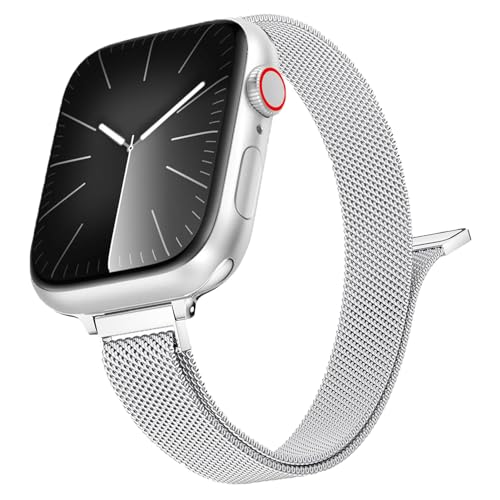 Schmal Armband für Apple Watch Armband 44mm 45mm 49mm 42mm 40mm 41mm 38mm Damen/Herren,Dünn Milanaise Magnet Metall Edelstahl Band für iWatch Series 9 8 SE 7 6 5 4 3 Ultra/2 Apfelband Ersatzarmband von Wowstrap