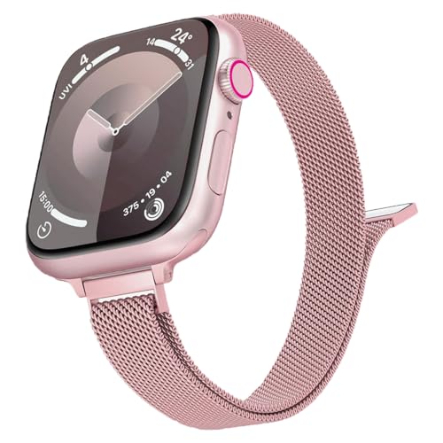 Schmal Armband für Apple Watch Armband 44mm 45mm 49mm 42mm 40mm 41mm 38mm Damen/Herren,Dünn Milanaise Magnet Metall Edelstahl Band für iWatch Series 9 8 SE 7 6 5 4 3 Ultra/2 Apfelband Ersatzarmband von Wowstrap