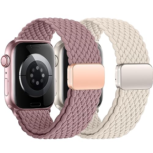 Wowstrap 2ST Geflochtens Solo Loop für Apple Watch Armband 40mm 41mm 38mm 45mm 44mm 42mm Ultra/2 49mm Herren/Damen,Magnet Dehnbarer Nylon Band für die iWatch Armbänder Series 9 8 7 6 5 4 3 2 se von Wowstrap