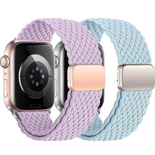 Wowstrap 2ST Geflochtens Solo Loop für Apple Watch Armband 40mm 41mm 38mm 45mm 44mm 42mm Ultra/2 49mm Herren/Damen,Magnet Dehnbarer Nylon Band für die iWatch Armbänder Series 9 8 7 6 5 4 3 2 se von Wowstrap