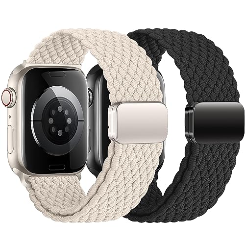 Wowstrap 2ST Geflochtens Solo Loop für Apple Watch Armband 40mm 41mm 38mm 45mm 44mm 42mm Ultra/2 49mm Herren/Damen,Magnet Dehnbarer Nylon Band für die iWatch Armbänder Series 9 8 7 6 5 4 3 2 se von Wowstrap