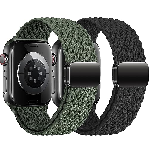 Wowstrap 2ST Geflochtens Solo Loop für Apple Watch Armband 40mm 41mm 38mm 45mm 44mm 42mm Ultra/2 49mm Herren/Damen,Magnet Dehnbarer Nylon Band für die iWatch Armbänder Series 9 8 7 6 5 4 3 2 se von Wowstrap