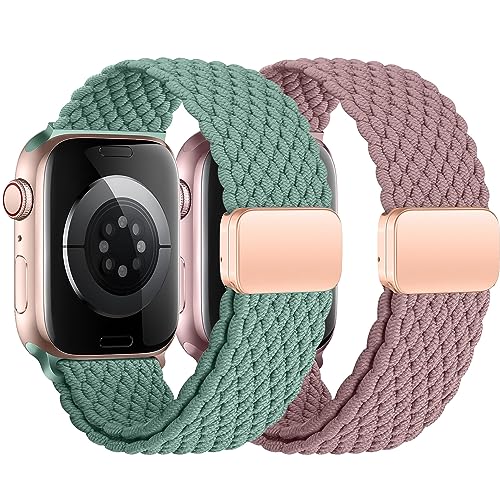 Wowstrap 2ST Geflochtens Solo Loop für Apple Watch Armband 45mm 44mm 42mm Ultra/2 49mm 40mm 41mm 38mm Herren/Damen,Magnet Dehnbarer Nylon Band für die iWatch Armbänder Series 9 8 7 6 5 4 3 2 se von Wowstrap